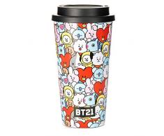 Paladone BT21 Tasse de voyage isotherme réutilisable Garde les boissons chaudes, anti-éclaboussures et anti-fuite, plastique