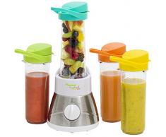 Bestron Blender à smoothie familial avec 4 bols mélangeurs/gobelets, 4x 400 ml, 400 W, Acier inoxydable, Blanc