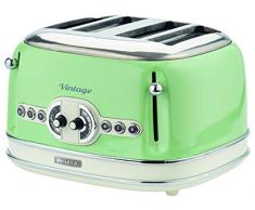 Ariete Vintage 156 Grille-pain 4 tranches, 1600 watts, 6 niveaux de grillage, en acier inoxydable peint en couleur vert pastel, sans pince