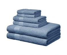 AmazonBasics Everyday Serviettes de toilette - 2 serviettes de bain, 2 essuie-mains et 2 gants de toilette, Bleu bleuet