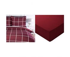 AmazonBasics Parure de lit avec Housse de Couette en Microfibre, 140 x 200 cm, Motif Ã©cossais Simple Bordeaux & Drap-Housse en Microfibre Bordeaux140Â xÂ 200Â xÂ 30Â cm