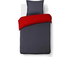 Vision Parure Housse de Couette rÃ©versible Gris/Rouge - 155 x 220 cm - 100% coton