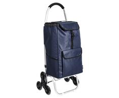 AmazonBasics Chariot de courses à 3 roulettes avec poignées en aluminium, 50 litres, bleu marine