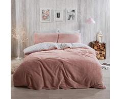 Brentfords Parure de lit rÃ©versible en Polaire avec taie doreiller, Polaire Douce Sherpa Bear, Rose/Gris, Super King Size