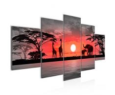 Tableau decoration murale Afrique coucher de soleil 200 x 100 cm - XXL Impression sur Toile Salon Appartment 5 Parties - prÃªt Ã accrocher - 000251b