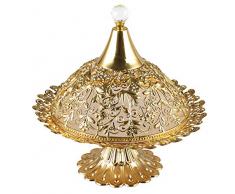 Bo Time PrÃ©sentoir Ã P Tisseries Sur Pied de Style Oriental en MÃ©tal DorÃ© avec Assiette en Porcelaine