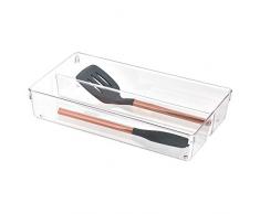 iDesign range couvert, grand rangement tiroir plastique à deux compartiments, casier rangement plastique pour les tiroirs, transparent