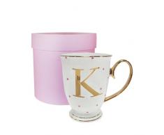 Bombay Duck â Tasse 13 x 13 x 12 cm avec Lettre de lâAlphabet Effet métallisé et Pois Lilas, Porcelaine, Blanc, 13x13x12 cm