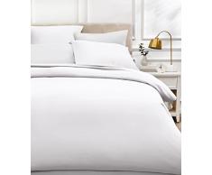 AmazonBasics Parure de lit en satin de coton, 400 fils au pouce carrÃ©, 135 x 200 cm avec 2 taies doreillers de 65 x 65 cm, Blanc