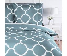 AmazonBasics Parure de lit avec housse de couette en microfibre, 140 x 200 cm, Bleu (Dusty Blue Trellis)