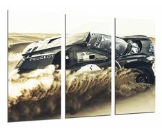 Tableau Moderne Photographique, Impression sur bois, Peugeot Car Racing Rallye sur Dune dans le désert, 97 x 62 cm, ref. 26961