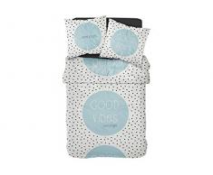 TODAY Printed Parure de Lit 2 Personnes + 2 Taies doreiller, Coton, Blanc/Noir/Bleu, 220x240 cm