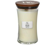 WoodWick grande bougie parfumée en jarre avec mèche qui crépite, Teck blanc, Temps de combustion jusquà 130 heures