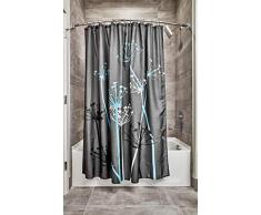 InterDesign Thistle rideau douche, grand rideau baignoire 183,0 cm x 183,0 cm en polyester, rideau de bain lavable fleuri en tissu doux, gris/bleu