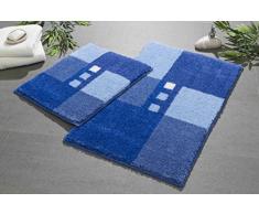 Linea Due Tapis de Bain 3D, Ultra Doux et Absorbant, Antidérapant, 5 Ans de Garantie, MERKUR, Set de 2 Pièces 40x50+50x80 cm, Bleu