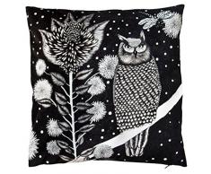 Nadja Wedin design La Chouette en Velours â Housse de Coussin 48 X 48 cm, Noir/Blanc