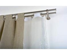 Double Tringle à rideaux: à 20 mm sans anneaux, L. 420 cm. en acier satiné - complet