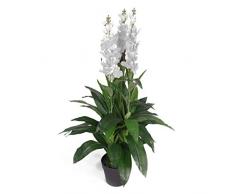 Feuille dOrchidÃ©e Artificielle Cymbidium - Pot en Plastique Noir - Fleurs Blanches - 100 cm