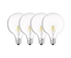 Osram Ampoule LED Filament, Globe, Culot E27, 6W Equivalent 60W, 220-240V, claire, Blanc Chaud 2700K, Lot de 4 pièces