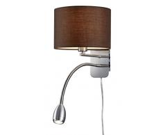 TRIO, Applique, Hotel 1xE14, max.40,0 W incl. 1 x LED,SMD,3,2 Watt,3000K,300 Lm. Tissu, Brun, Corps: metal, Nickel mat L:20,0cm, H:23,5cm, P:34,0cm IP20,Interrupteur,OSRAM Inside,Interrupteurs séparés,Flexible,Montage au mur