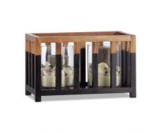 Relaxdays 10021498_59 Photophore Bois de Teck L L, Noir/Marron, 22 x 36 x 18 cm