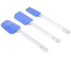 silikomart 70.055.10.0001 Lot de 3 Manche en Plastique Blanche et Spatule en Silicone, Bleu, 1 x 4,8 x 23,5 cm