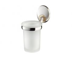 Bisk 7x11x13.5cm Passion Gobelet en Verre givré dans Porte-gobelet, Finition Nickel Satiné avec Plaque Finition Chrome ou Or