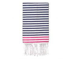 Moorish Idol - Fouta Traditionnelle- 100cm x 200cm- Bleu Jean/Fuchsia