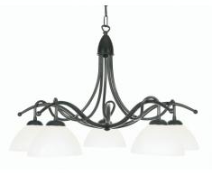 Oaks Lighting Country Lustre à 5 lumières avec 5 abat-jours en verre opalin Finition noir/doré