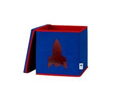 Store. It 670285 Rangement pour Jouets avec fenêtre, fusée, Matériau Non tissé, Bleu, 30 x 30 x 30 cm