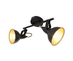 Briloner Leuchten Lampe plafonnier avec 2 spots pivotants et orientables dans un design rÃ©tro vintage â Douilles E14, 40w max. â Coloris noir & or mat