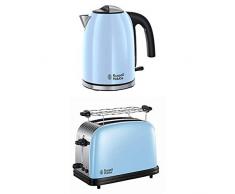 Russell Hobbs Set Petit Déjeuner Bouilloire et Grille Pain Toaster XL Colours Plus Bleu Ciel - 20417-70 et 23335-56