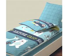 Bleu Câlin Caradou Parure de Lit Enfant 4 Pièces, Coton, Couette incluse, NATURE CAMP Bleu Glacier, 90x190 cm, CAR C90