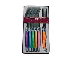 Laguiole Production - Coffret 6 fourchettes Multicolores - Couverts de Table en Acier Inoxydable - Set de fourchettes Couleurs panachées en ABS - Présentation Coffret Cadeau