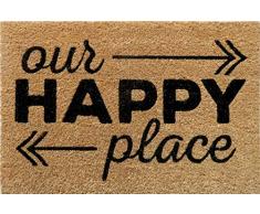 Entryways rÃ©ception Happy Place antidÃ©rapant en Fibre de Coco Paillasson, Noir, 40Â cm x 60Â cm X 15Â mm