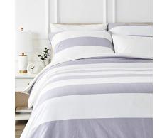 AmazonBasics Parure de lit avec housse de couette en flanelle 260 x 240 cm/65 x 65 cm x 2, Gris rayÃ©