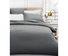 AmazonBasics Parure de lit en satin de coton, 400 fils au pouce carrÃ©, 135 x 200 cm avec 2 taies doreillers de 65 x 65 cm, Gris foncÃ©