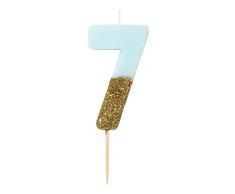 Talking Tables Bday-Candle-BLU Originales Bougie ChiffreÂ 7 | Topper GÃ¢teau Anniversaire | Paillettes Or et Bleu, Multicolor