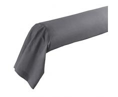 Douceur dIntérieur Traversin + Point Bourdon - Gris Souris 100% Coton 185 x 85 cm