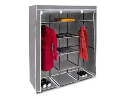 Relaxdays 10019122 Grande armoire pliante VALENTIN 9 compartiments Penderie Tringles Ã©tagÃ¨res (H x l x P 173 x 148 x 42,5 cm), gris