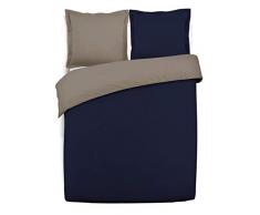 VISION Parure de couette 100% Coton bicolore rÃ©versible - 1 Housse de couette 240x260 cm + 2 Taies dOreillers MARINE / TAUPE