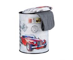 Relaxdays Tabouret cylindre avec couvercle Pouf vintage avec rangement coffre jouets enfants HxD: 44 x 32 cm, coloré