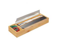Relaxdays Distributeur de papier aluminium et film alimentaire en bambou et acier inoxydable HBT 5,5 x 39,5 x 13 cm Naturel