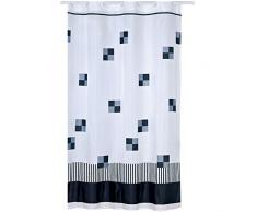 MSV 140783 Rideau de Douche Polyester + Plastique PolypropylÃ¨ne CarrÃ© Blanc/Noir/Gris 180 x 200 x 0,1 cm - 12 anneaux inclus