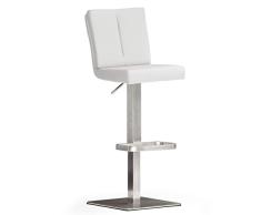 Robas Lund BRU.NI Chaise de bar/Tabouret de bar, PU/Inox, carrÃ©/tournable 180Â°, environ 42 x 89-114 x 53 cm, blanc