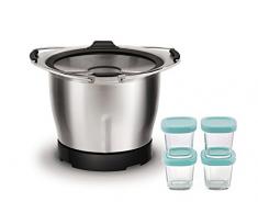 Moulinex Mini Bol Bébé avec 4 Pots en Verre XF387E10 Accessoire Companion Officiel Cuve 1,4L Lame Inox Compatible avec Tous les Robots Cuisine Companion