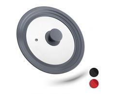 Relaxdays 10027987_111 Couvercle Flexible, Verre, Universel, Rebord Silicone, Trou de Vapeur, Casseroles, poêles, D 20-24 cm, Gris