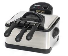 Bestron Friteuse familiale avec zone froide, 3 paniers, 4 litres, Capacité de 1,5 kg/2x750 g de friture, Fenêtre de visualisation, 2000 W, Acier inoxydable