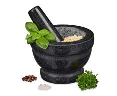 Relaxdays Mortier en granit avec pilon, robuste et durable, épices, herbes, mortier en pierre poli, à 14 cm, 400 ml, gris