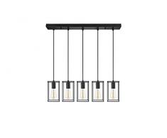 LIFA LIVING Suspension Luminaire Noir IntÃ©rieur, 12 x 12 x 20 cm, 5 Ampoules LED E27 60 W, Lustre Plafonnier Design et en MÃ©tal pour Chambre, Salon Cuisine